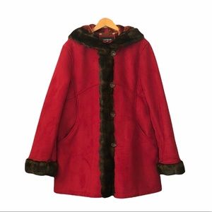 Jones NY Faux Suede Winter Coat with Faux Fur Trim